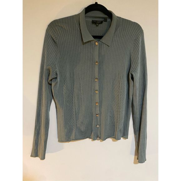 Ted Baker London Meenaa Cardigan Ribbed Top in Olive Green - Size 3 (US Medium) - Picture 5 of 12